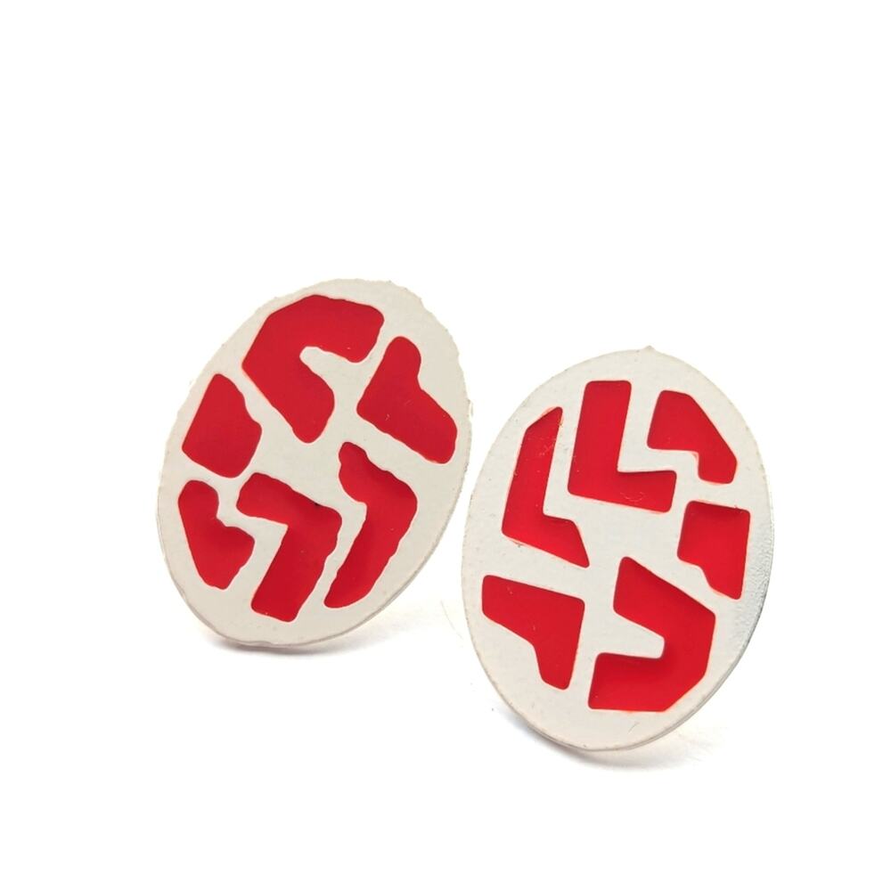 Vintage 80s 90s Enameled Modernist Artistic Art to Wear Stud Post Earrings